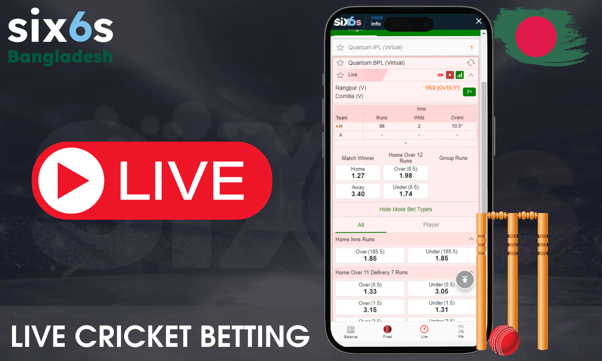Bet on live cricket action in real-time with Six6s