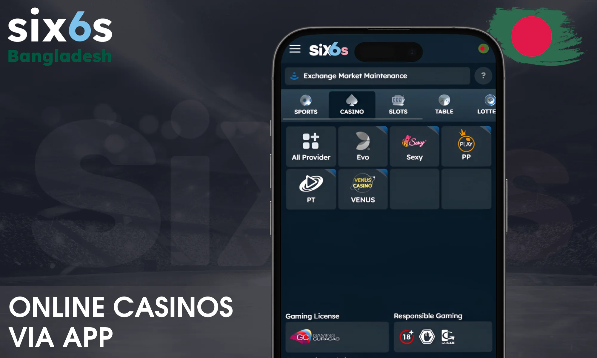 A huge selection of online slots available at Six6s