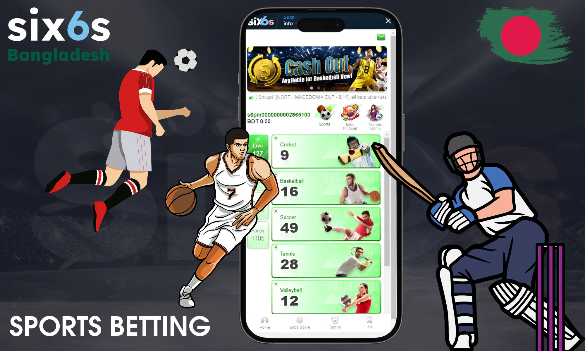 Players in Bangladesh have a huge variety of options, with more than 20 different sporting disciplines available for wagering on Six6s.