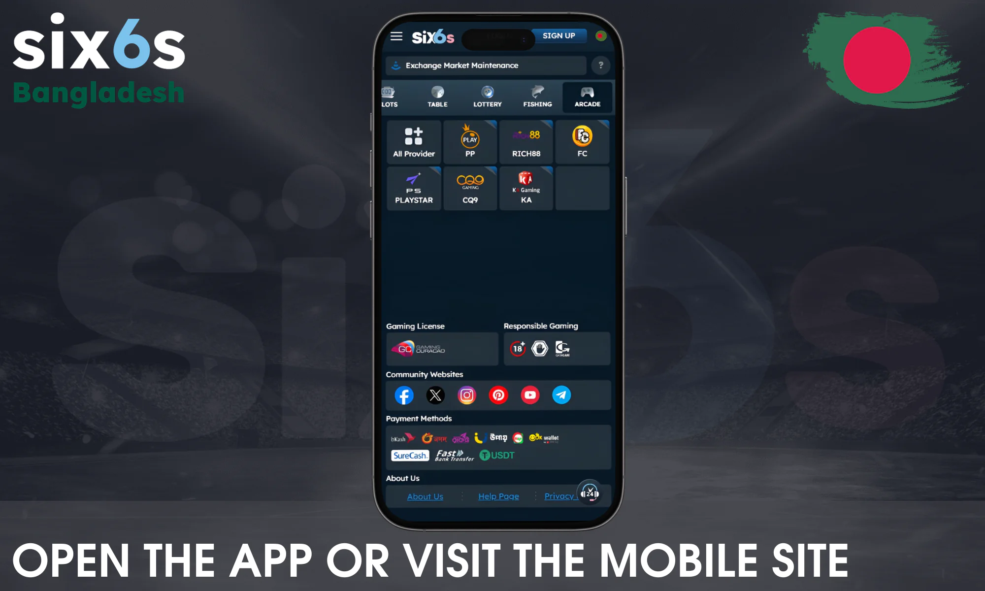 Access the official Six6s mobile platform or open the application,