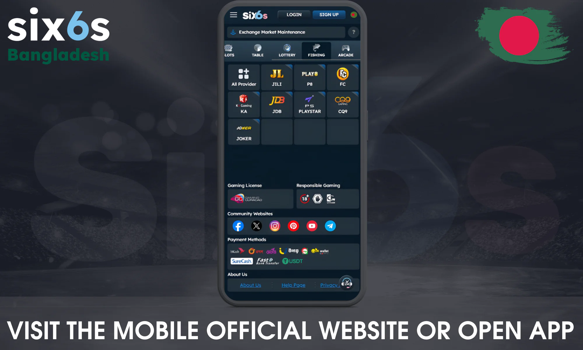 Navigate to the Six6s mobile site or open the installed application,