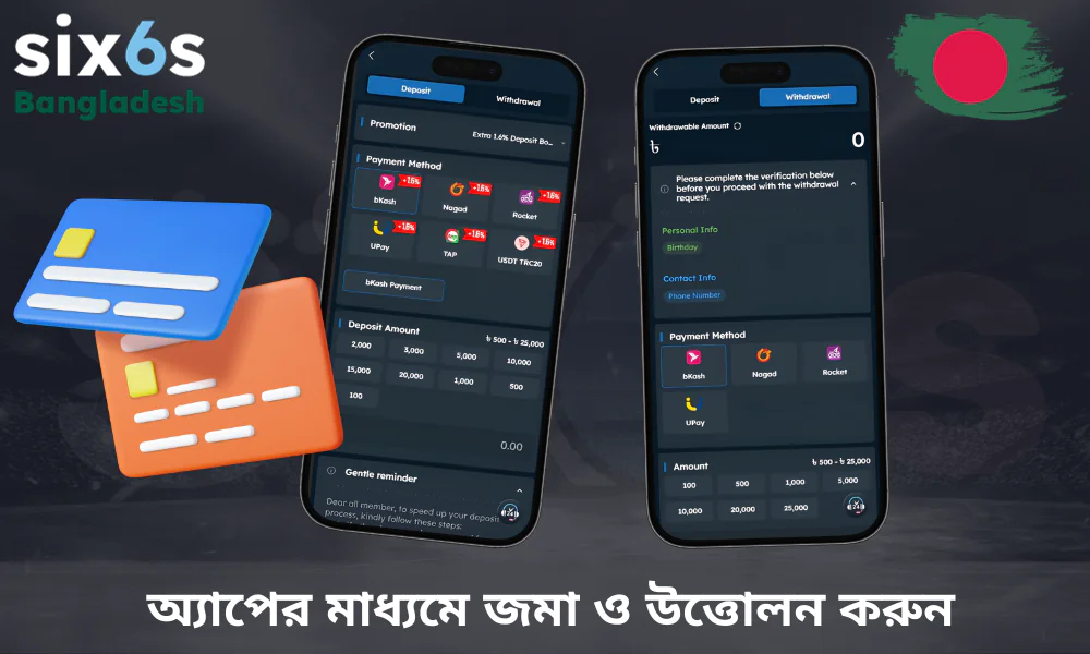 Six6s-এ টাকা জমা এবং উত্তোলনের প্রধান উপায়সমূহ