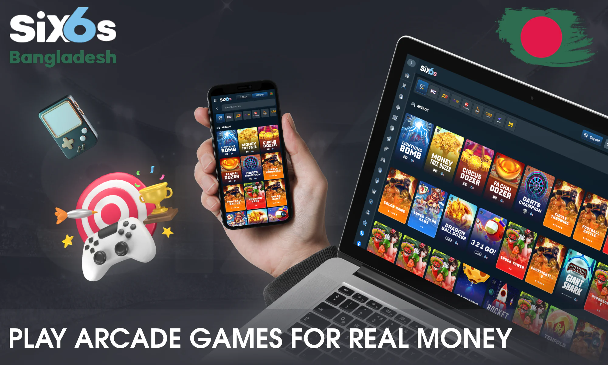 A diverse selection of arcade titles tailored for the Bangladeshi market at Six6s