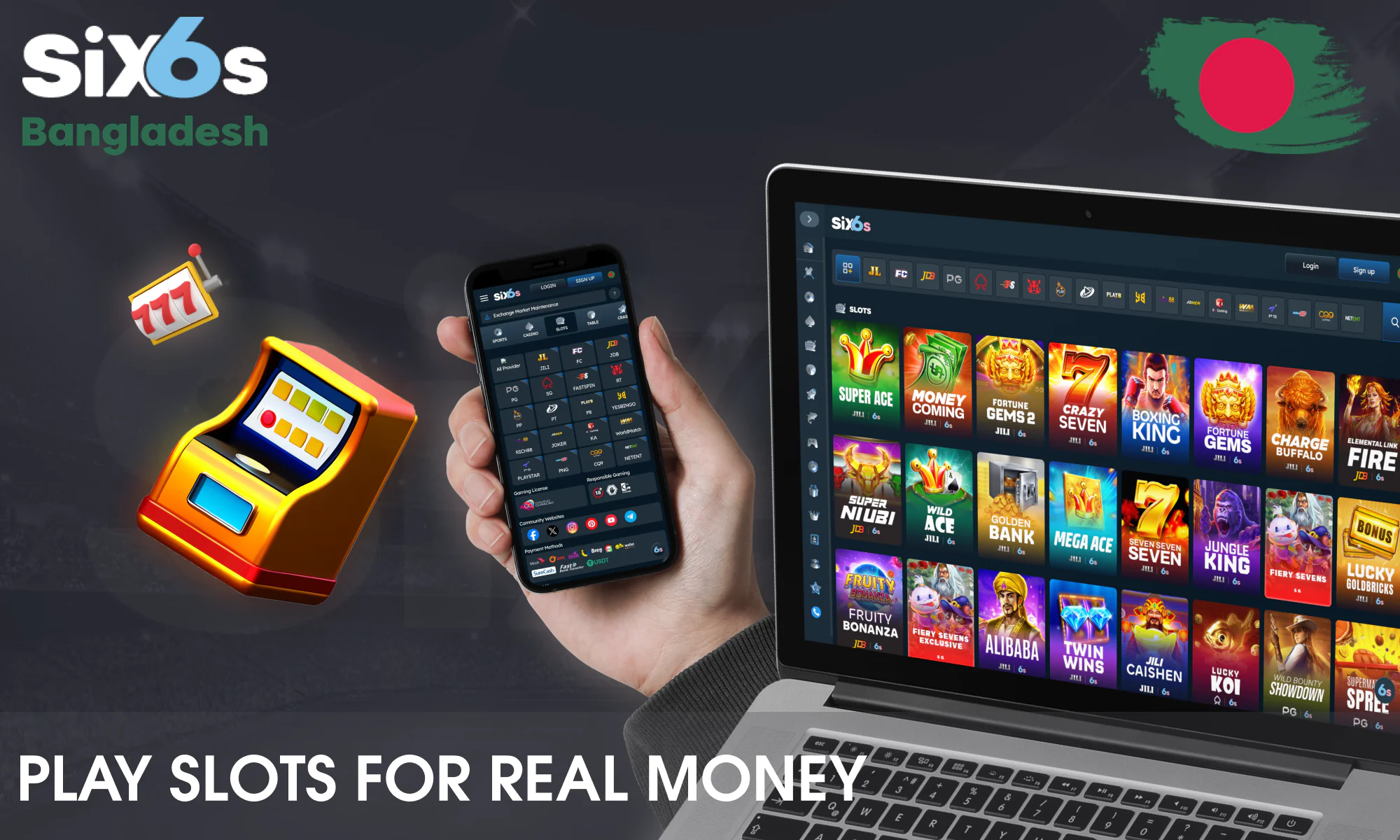 Dive into an expansive library of premium slot machines at Six6s Slots.