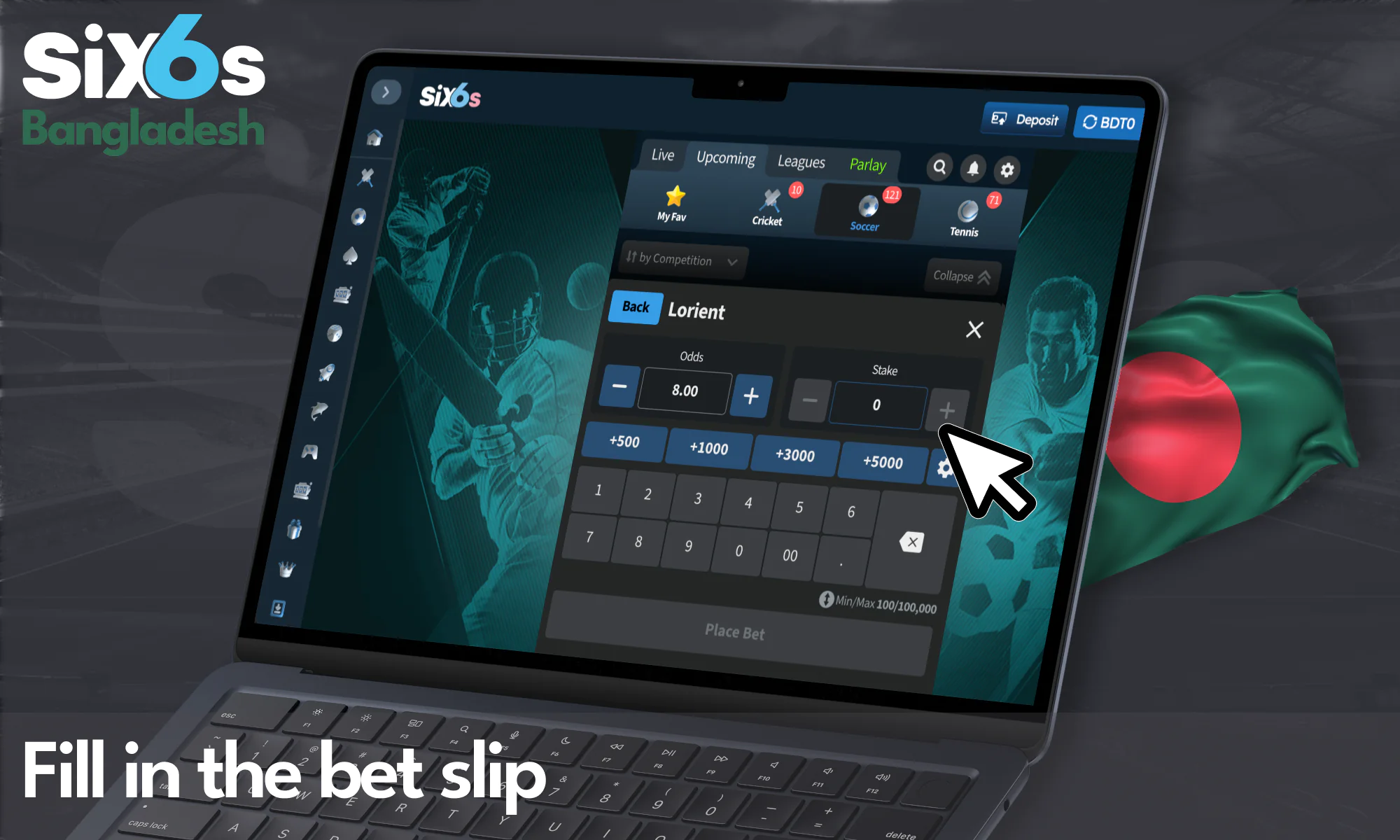 Entering your stake and bet details - Six6s Bangladesh