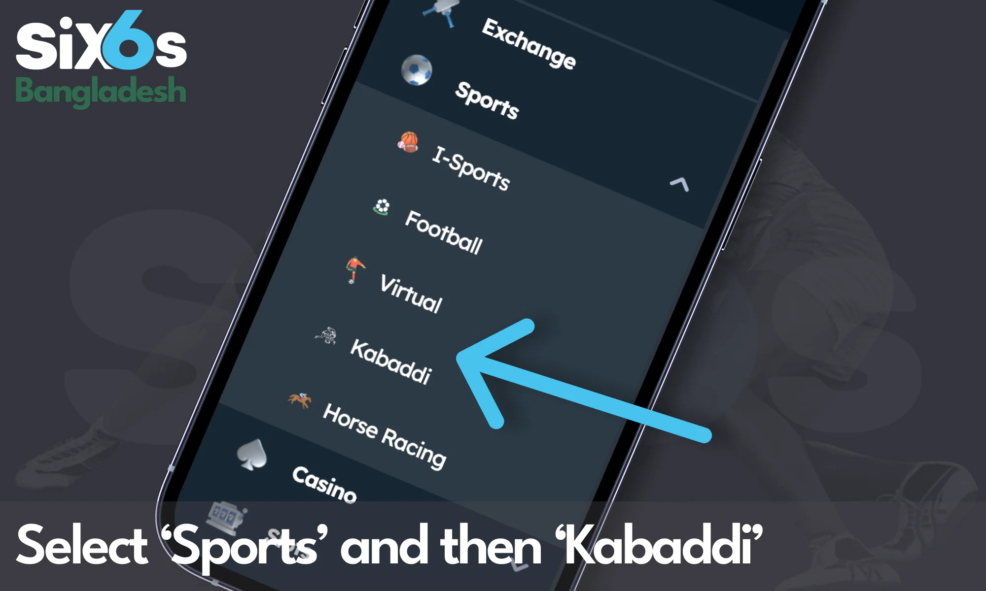 Find the Kabaddi section in the menu - Six6s Bangladesh