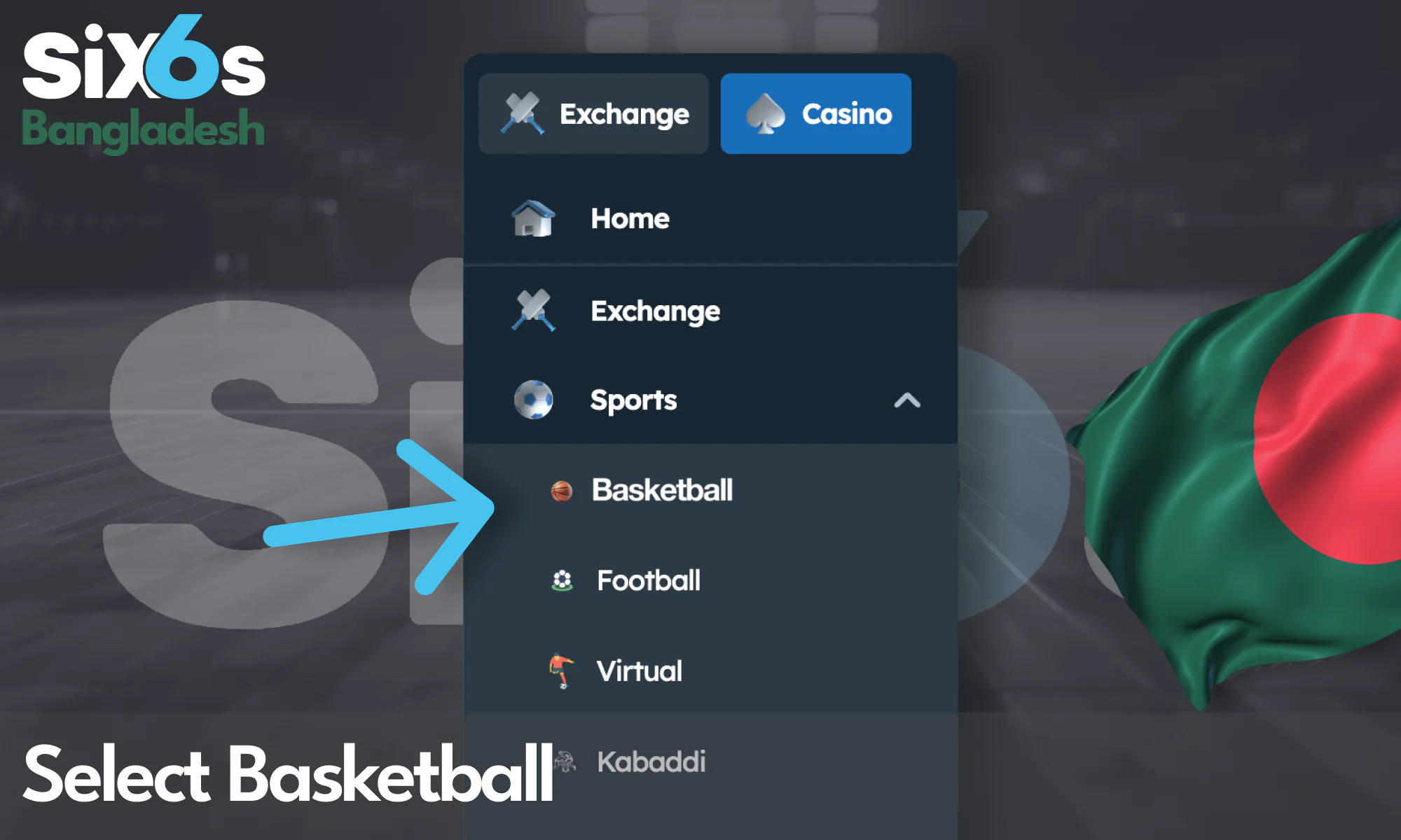 Locate the basketball category on the Six6s Bangladesh platform.