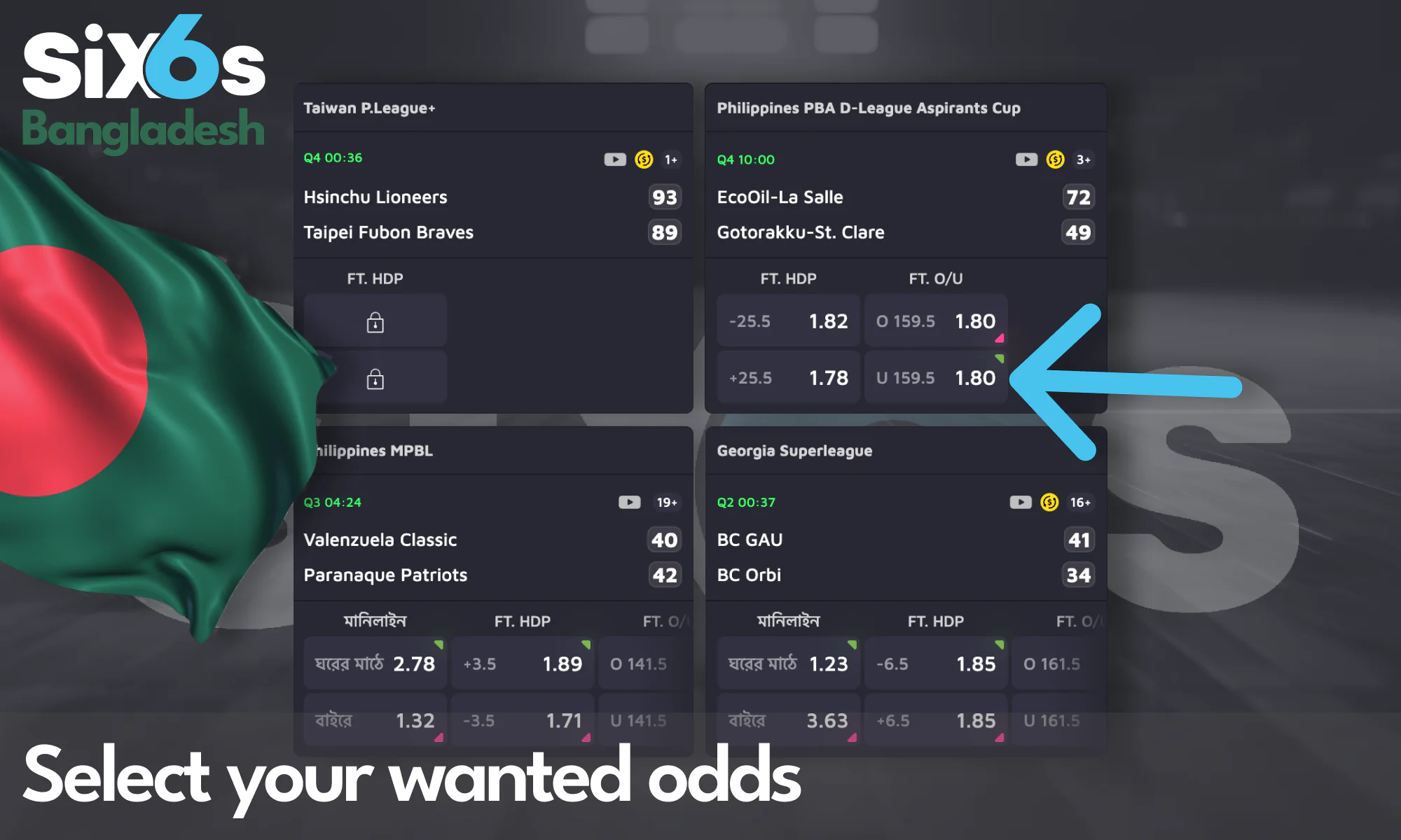 Choose your preferred odds at Six6s Bangladesh.